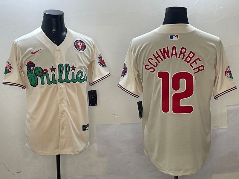 Men Philadelphia Phillies #12 Schwarber Cream Three generations Joint Name Game 2025 Nike MLB Jersey style 5->philadelphia phillies->MLB Jersey